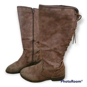 KOHL'S Brown Riding Boots Girls Size 4 Lace Up Back Zipper Closure